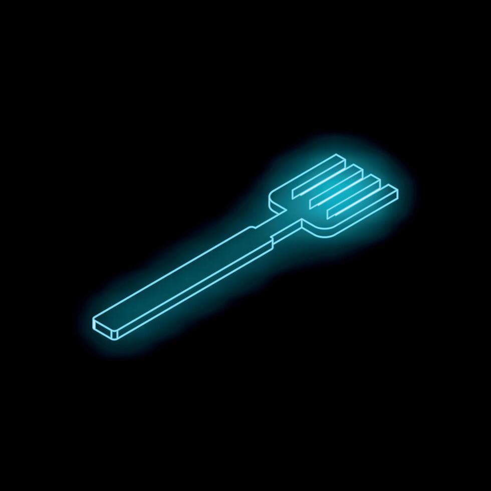 Glowing neon fork isometric utensil on black background vector