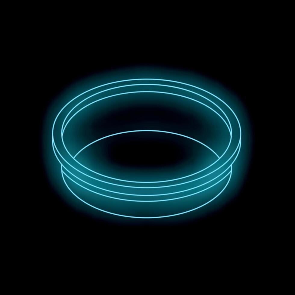 Empty round stage glowing with blue neon light on black background vector
