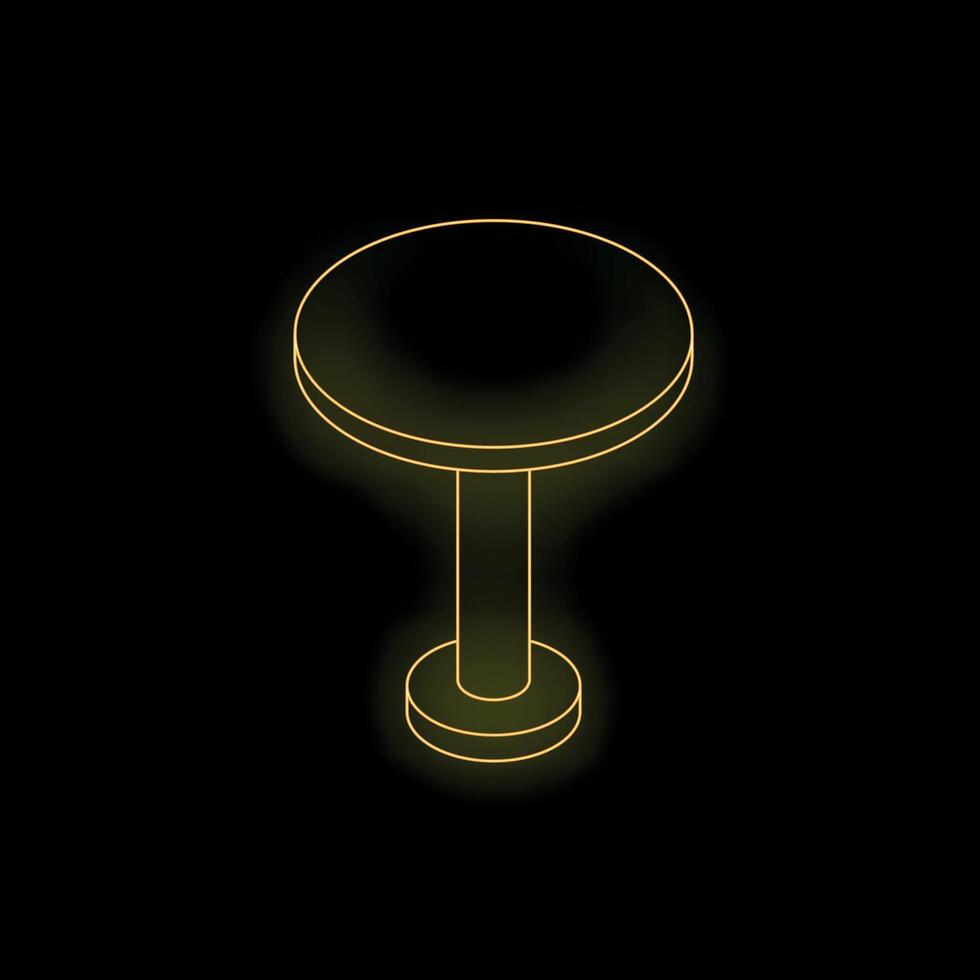 Neon yellow round table glowing on black background vector
