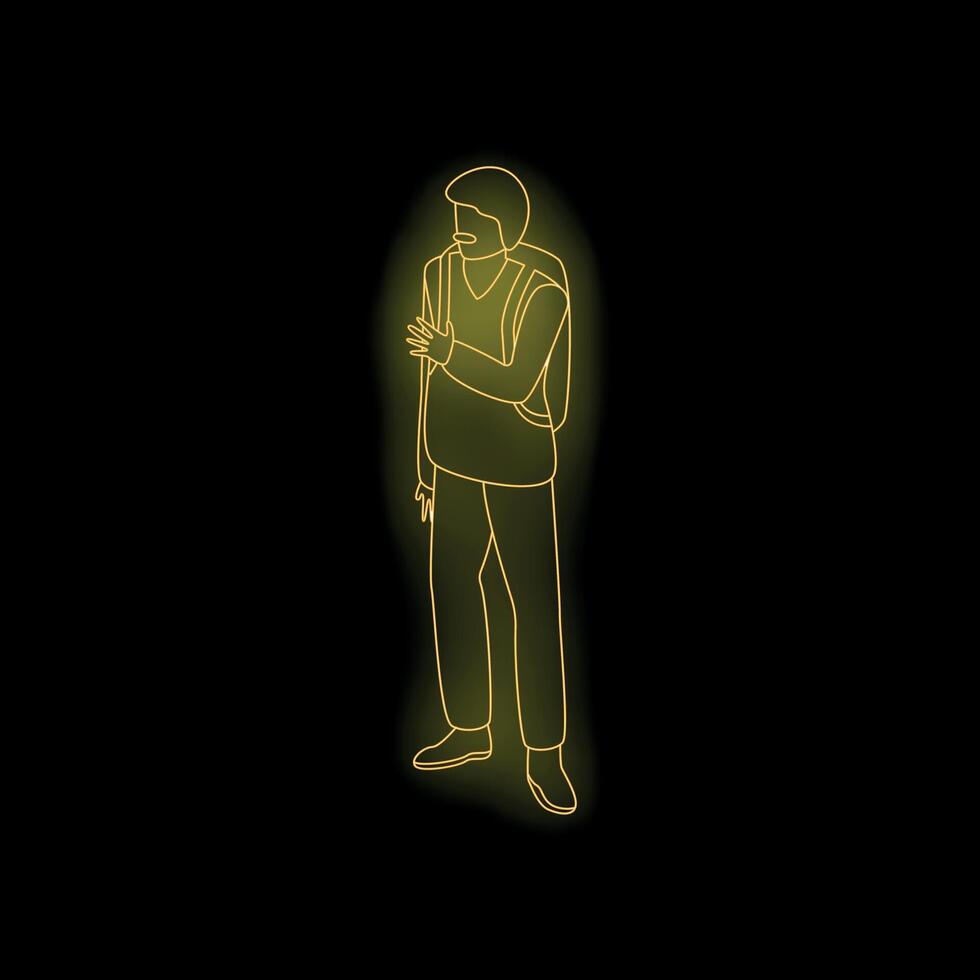 Student walking with backpack on black background neon sign vector