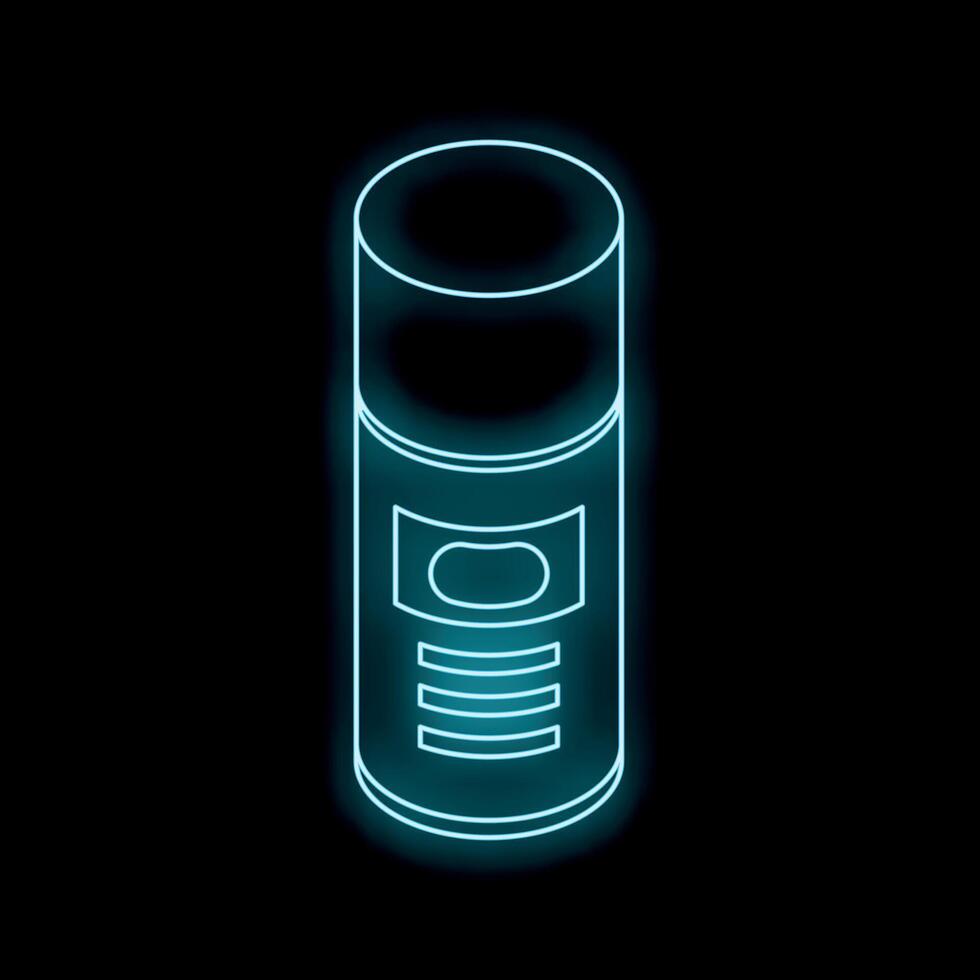 Blue neon spray can glowing on black background vector