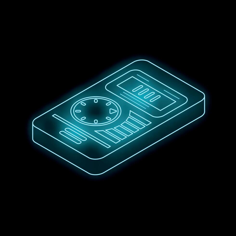 Blue glowing neon line voice recorder icon isolated on black background vector