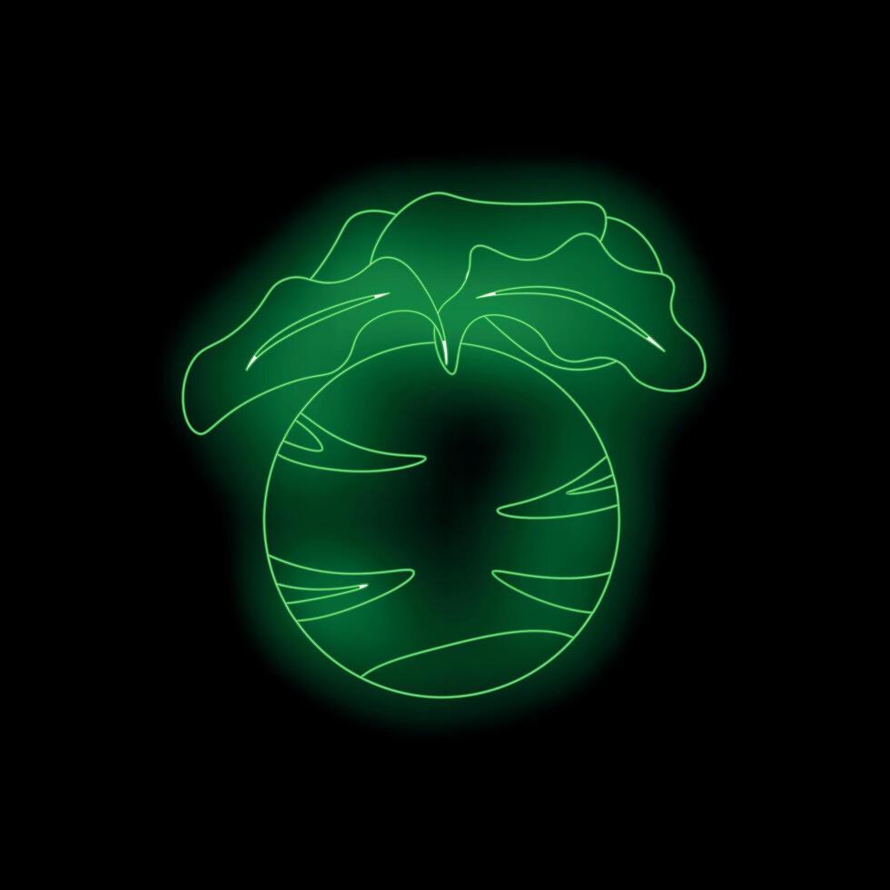 Green neon sign showing a beetroot vegetable on black background vector