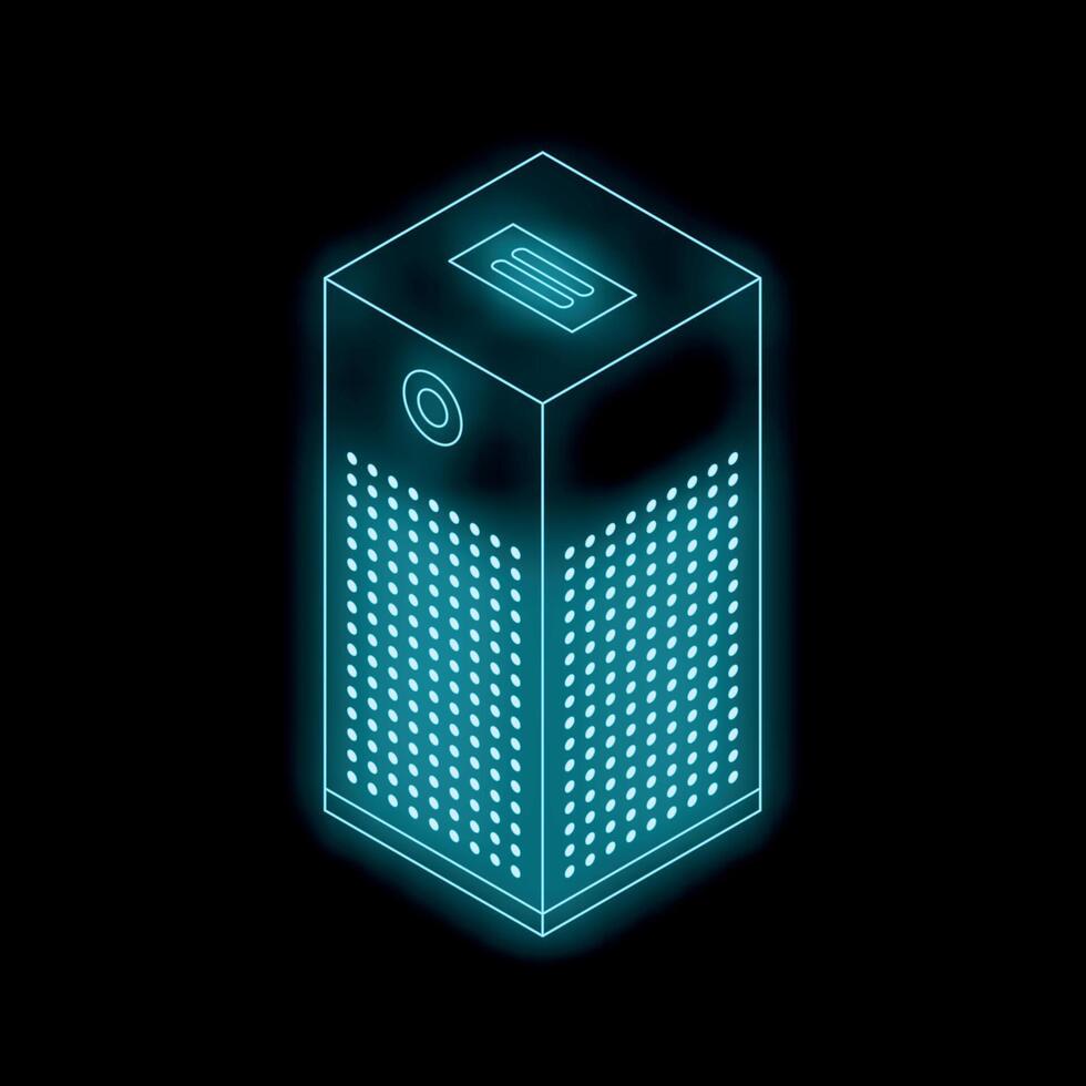 Neon smart speaker glowing on black background vector