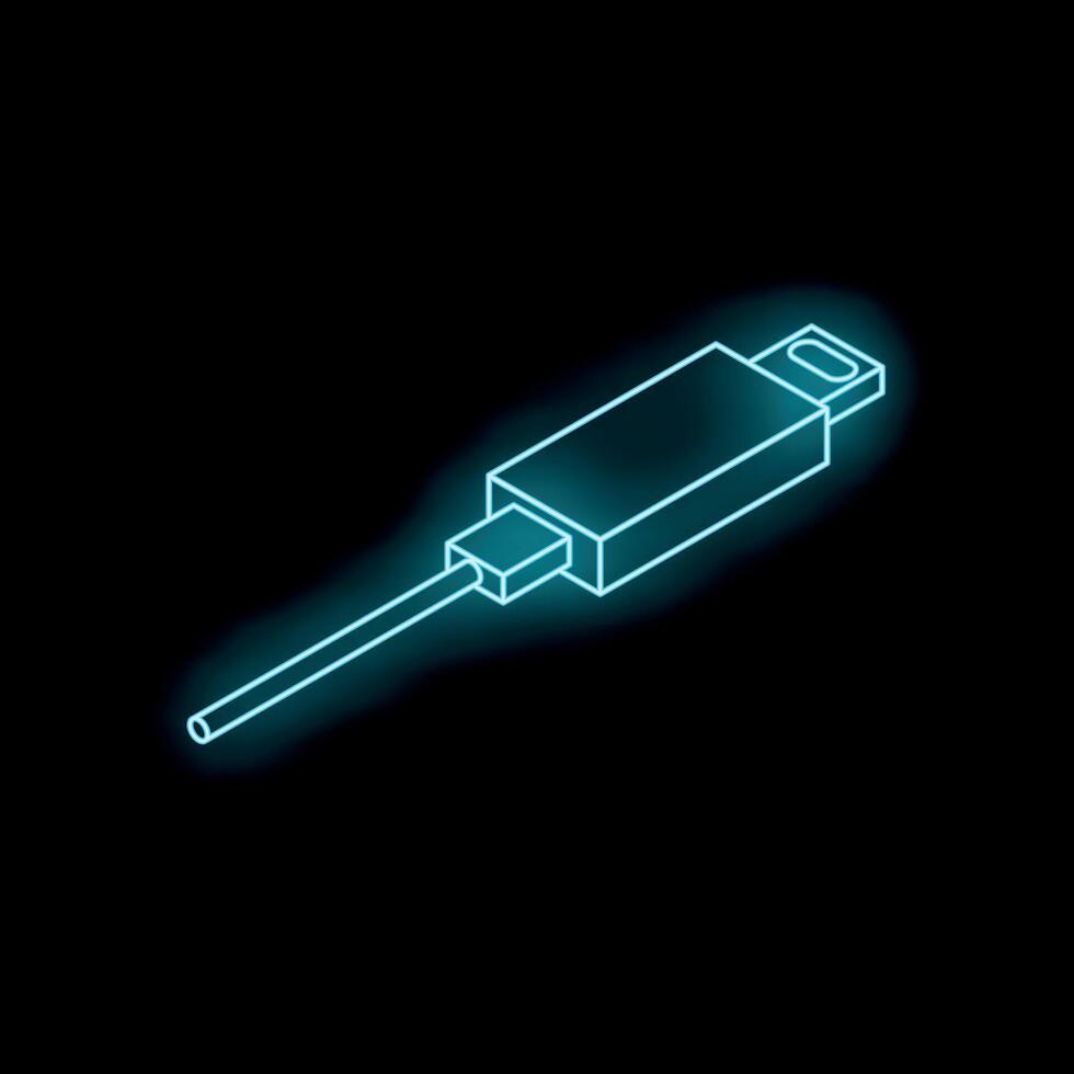 Neon usb cable shining in the dark background vector