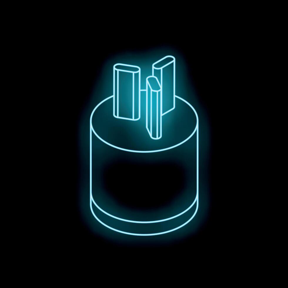 Neon blue glowing symbol of electrical plug type a on black background vector