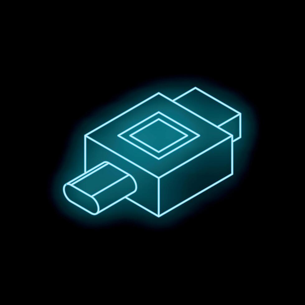 Neon icon of usb flash drive glowing on black background vector