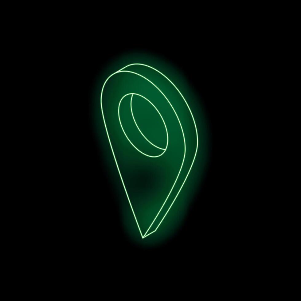 Green neon location pin glowing on black background vector
