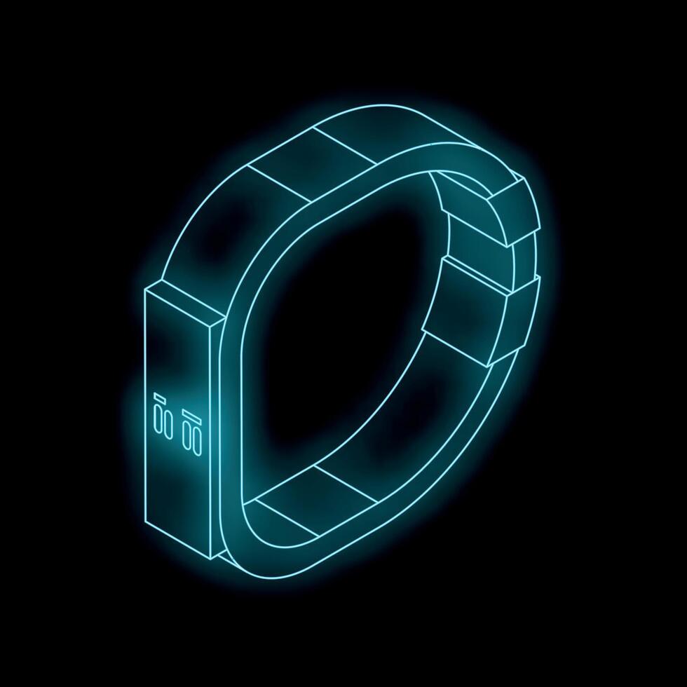 Neon fitness tracker isometric projection glowing on black background vector