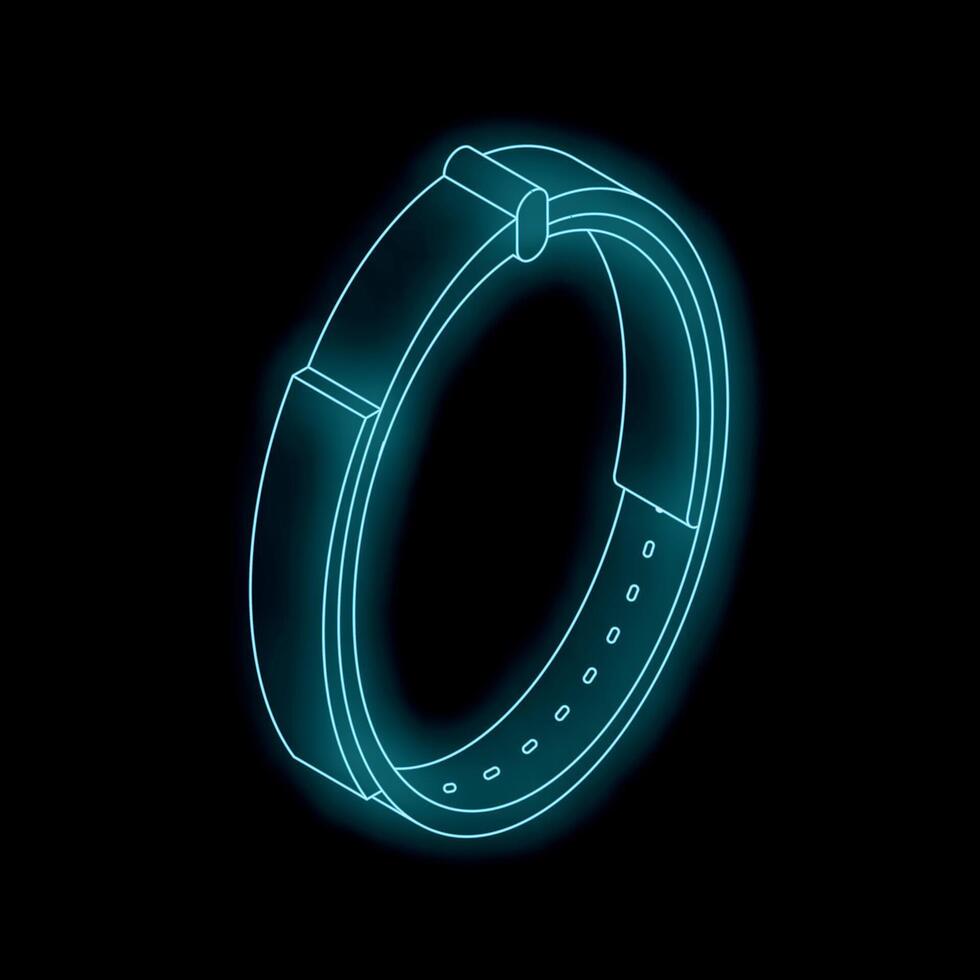 Neon smart watch showing time on black background vector