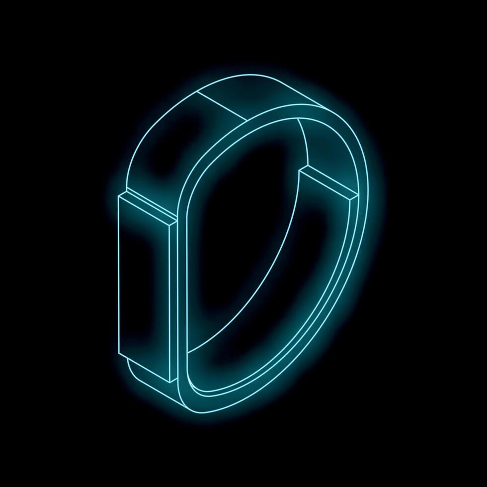 Glowing isometric fitness tracker on black background vector