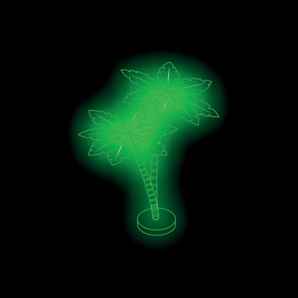 Neon green palm tree sign glowing on black background vector