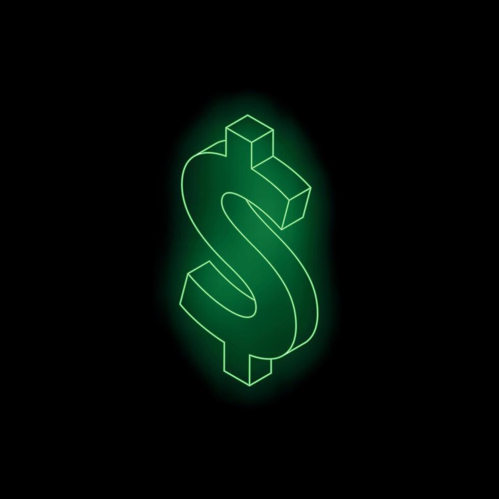 Green neon dollar sign glowing on black background vector