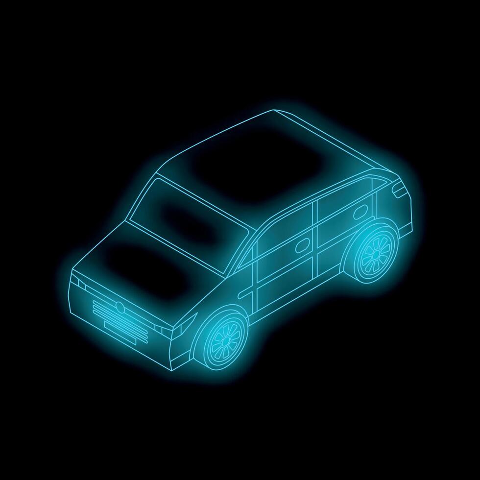 Modern neon blue car shining in the dark background vector
