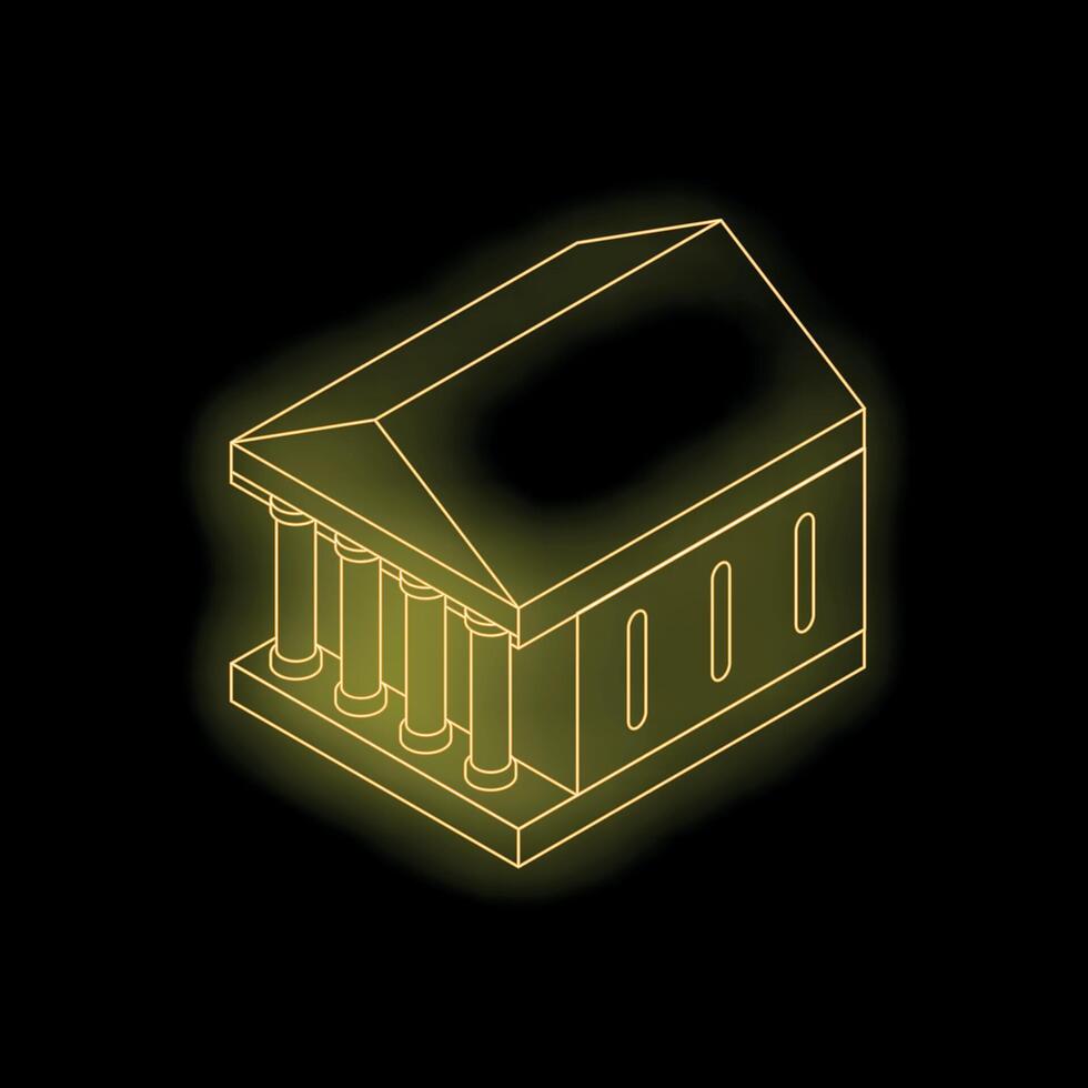 Neon yellow bank icon glowing on black background vector