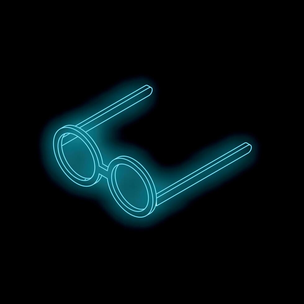 Round glasses with neon light effect on black background vector
