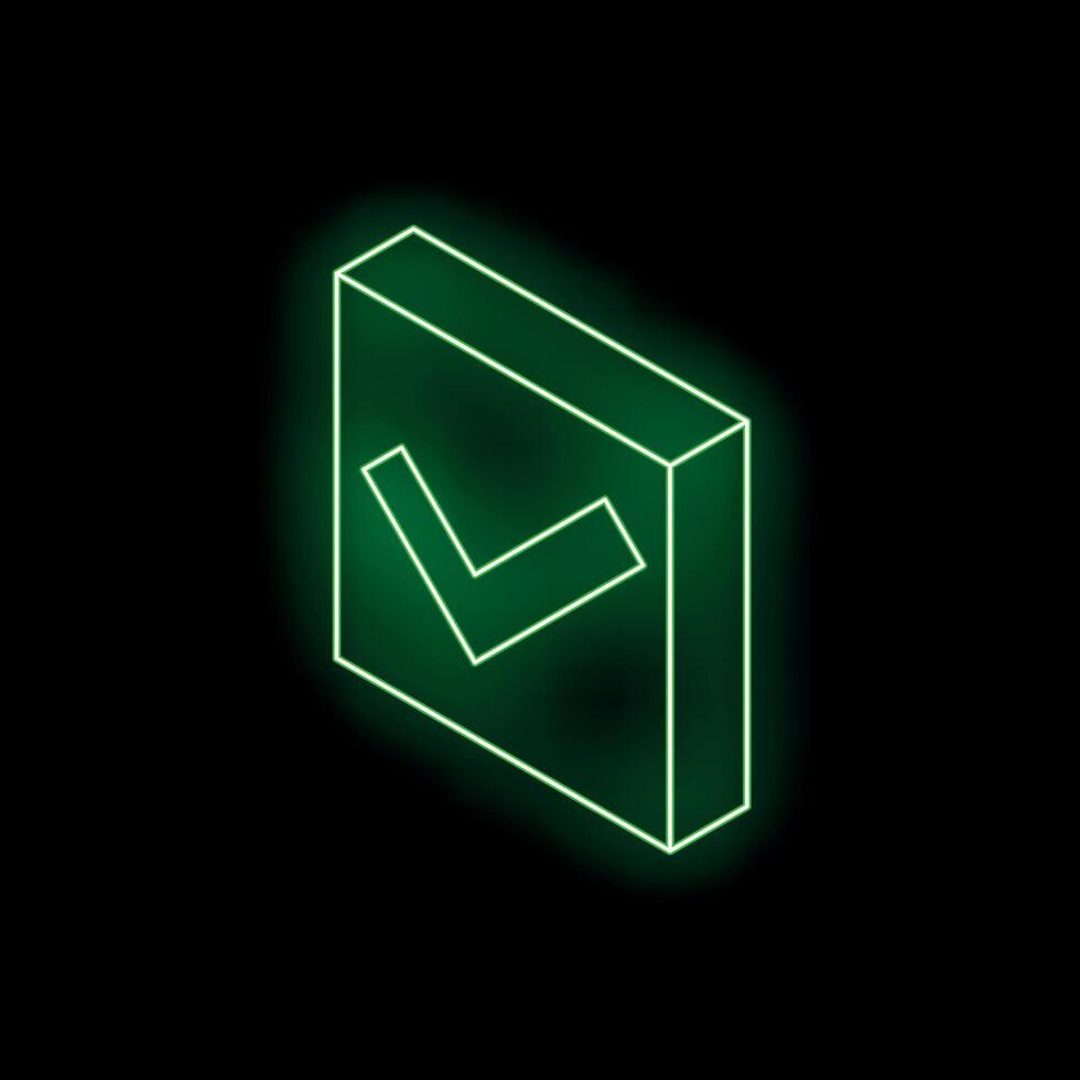 Neon green check mark glowing on black background vector