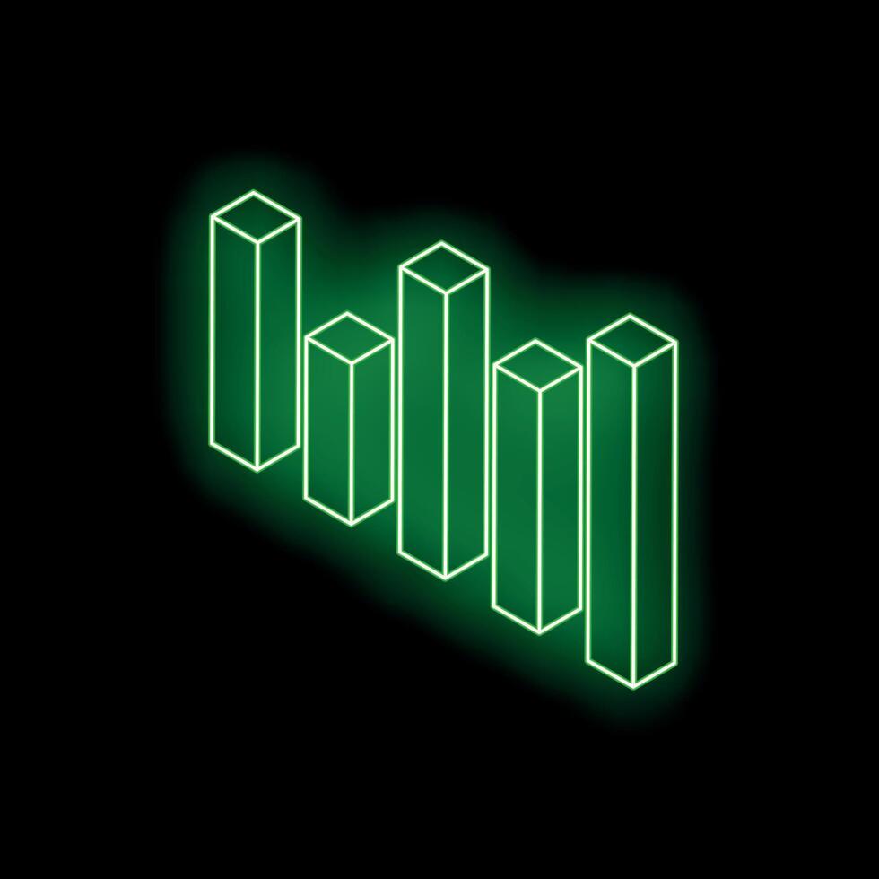 Green neon bar chart increasing on black background vector