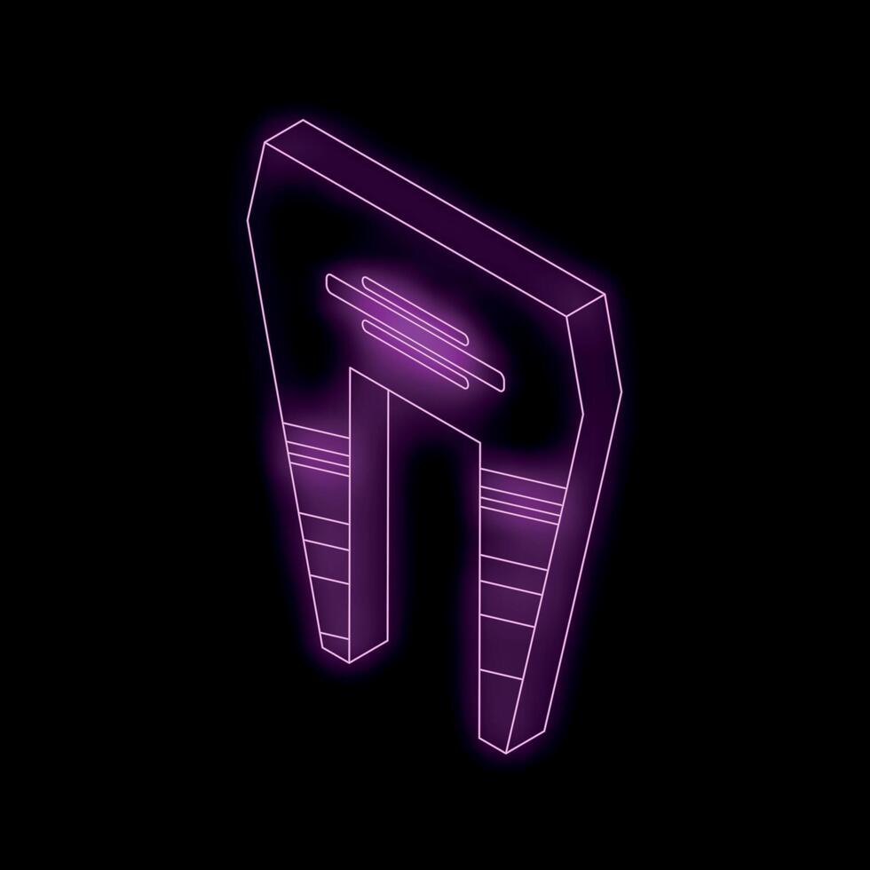 Neon doorway glowing with purple light on black background vector