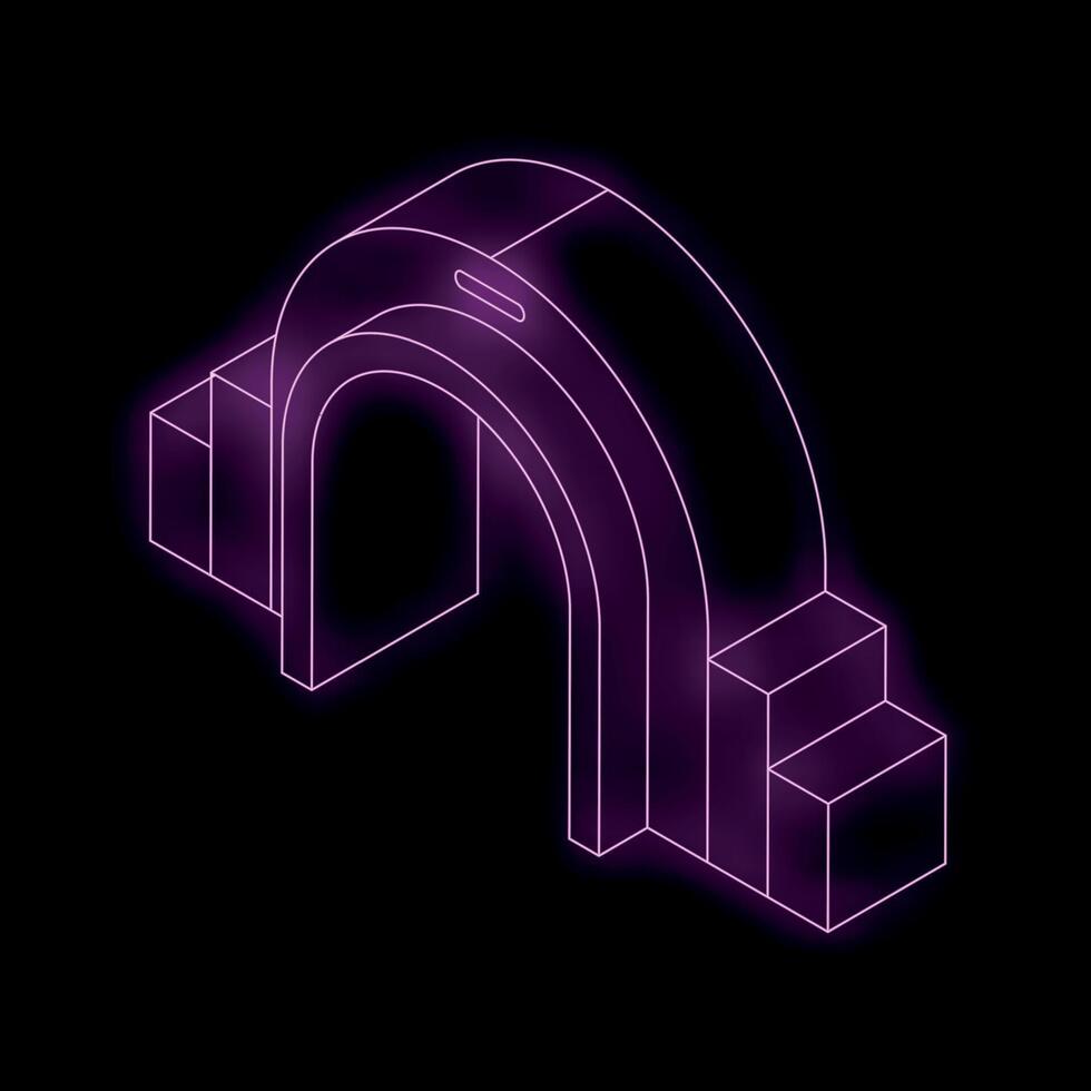 Neon archway entrance with stairs leading up on black background vector