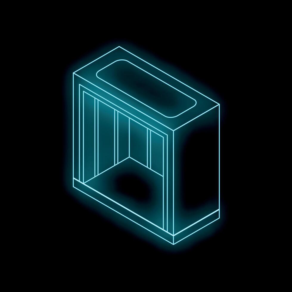 Glowing neon elevator shaft on black background vector