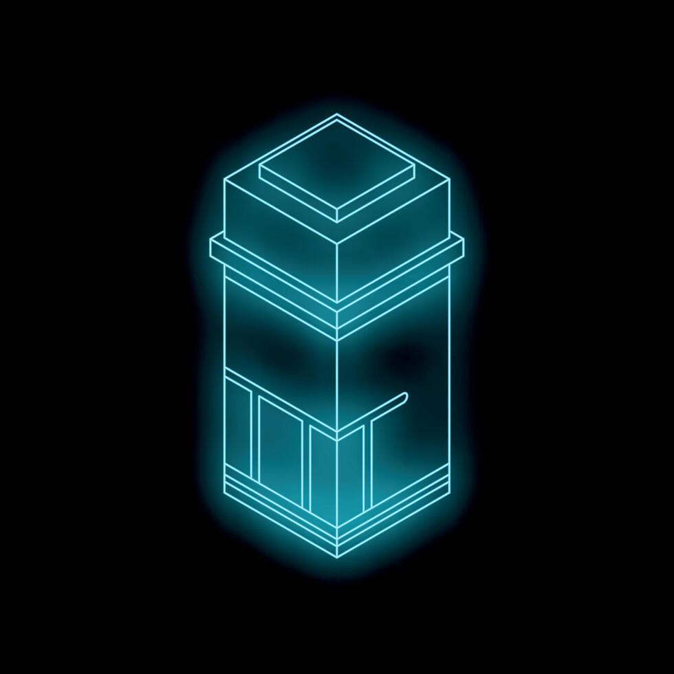 Neon blue building glowing on dark background vector