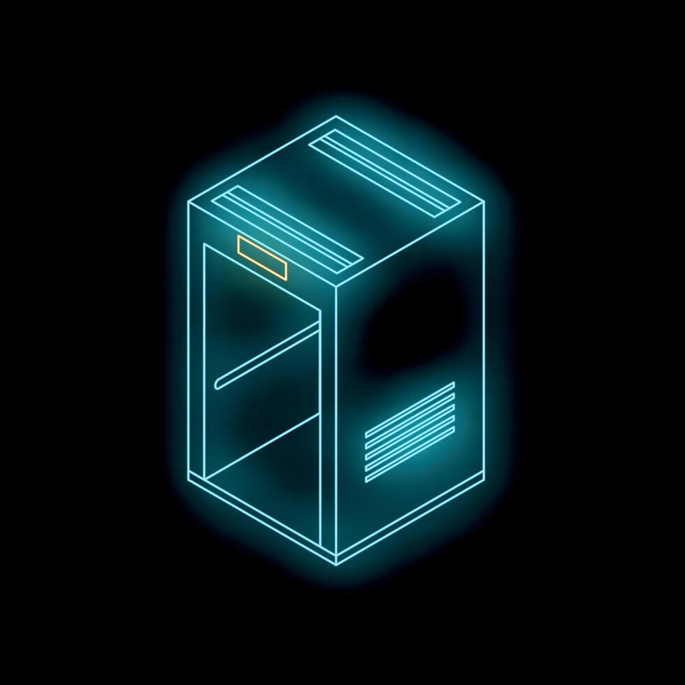 Neon elevator cabin icon glowing on black background, illustration vector