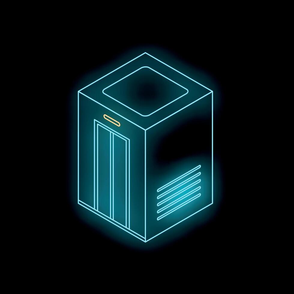 Neon elevator sign isometrically glowing on black background vector