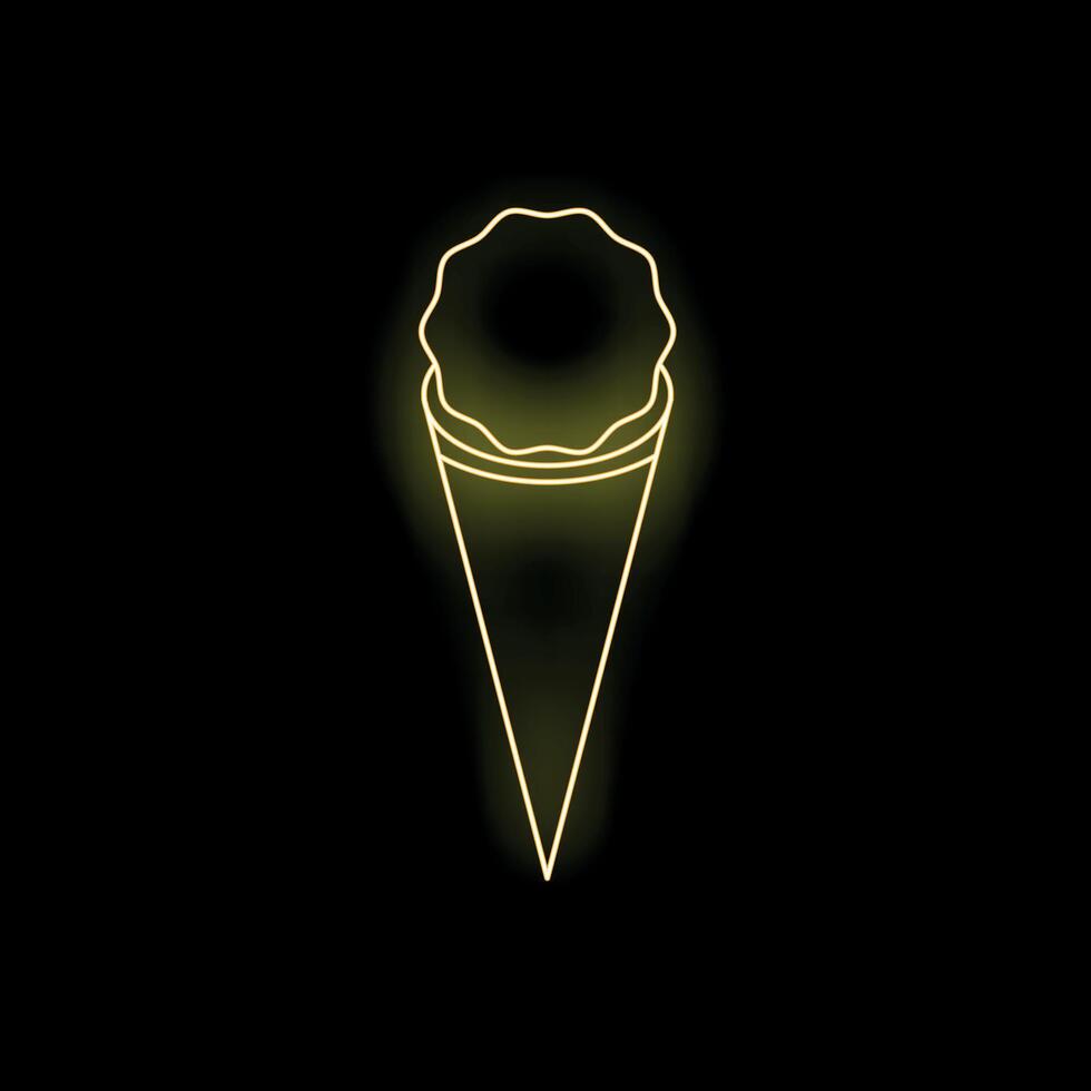 Minimalist neon sign showing ice cream cone on black background vector