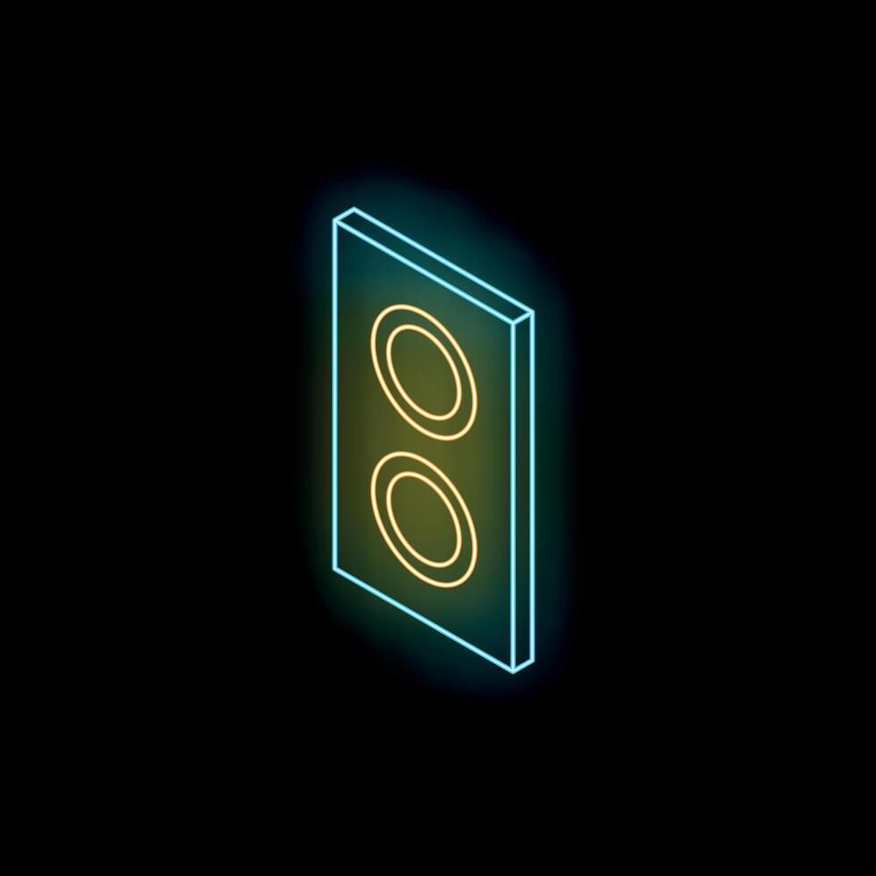 Neon speaker glowing on black background vector