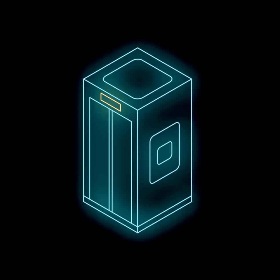 Neon elevator icon glowing on dark background vector
