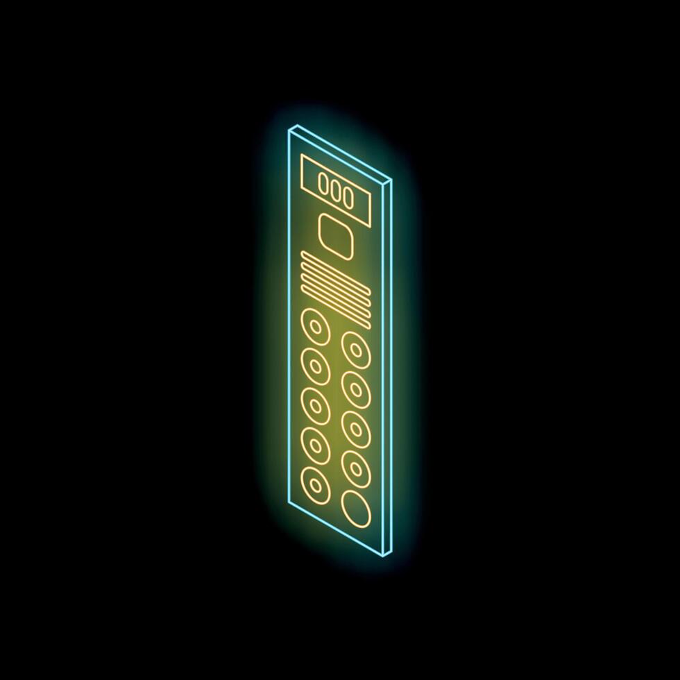 Neon hotel room key card glowing on a dark background vector
