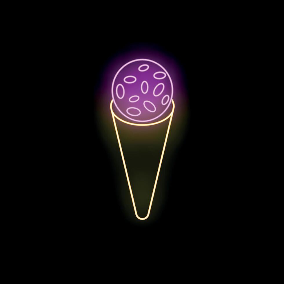 Neon sign of ice cream scoop in waffle cone on black background vector