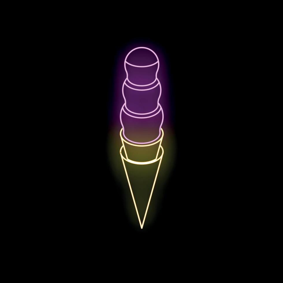 Neon ice cream cone shining brightly in the dark vector