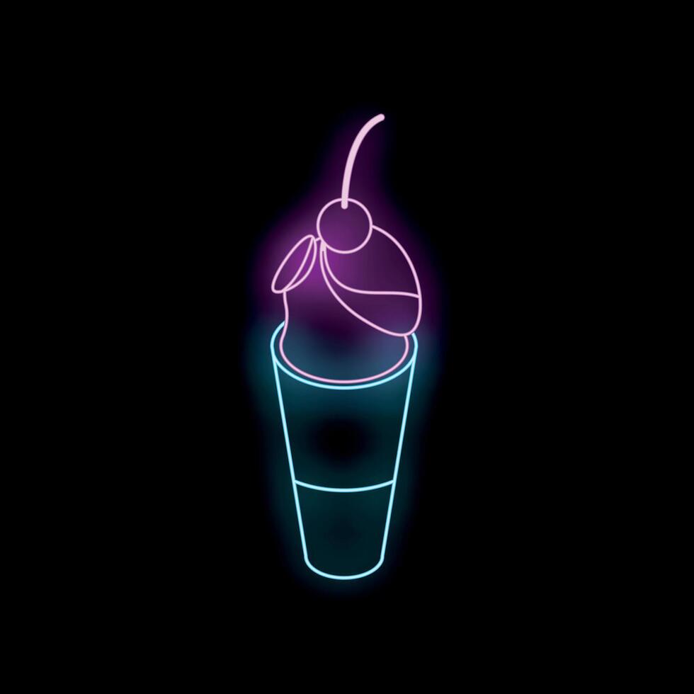 Neon sign representing a milkshake with whipped cream and a cherry on top vector