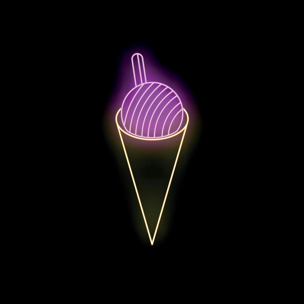 Neon sign representing ice cream ball glowing on black background vector