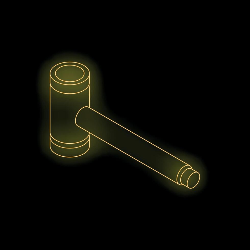 Glowing neon yellow judge gavel icon graphic illustrating law and justice vector