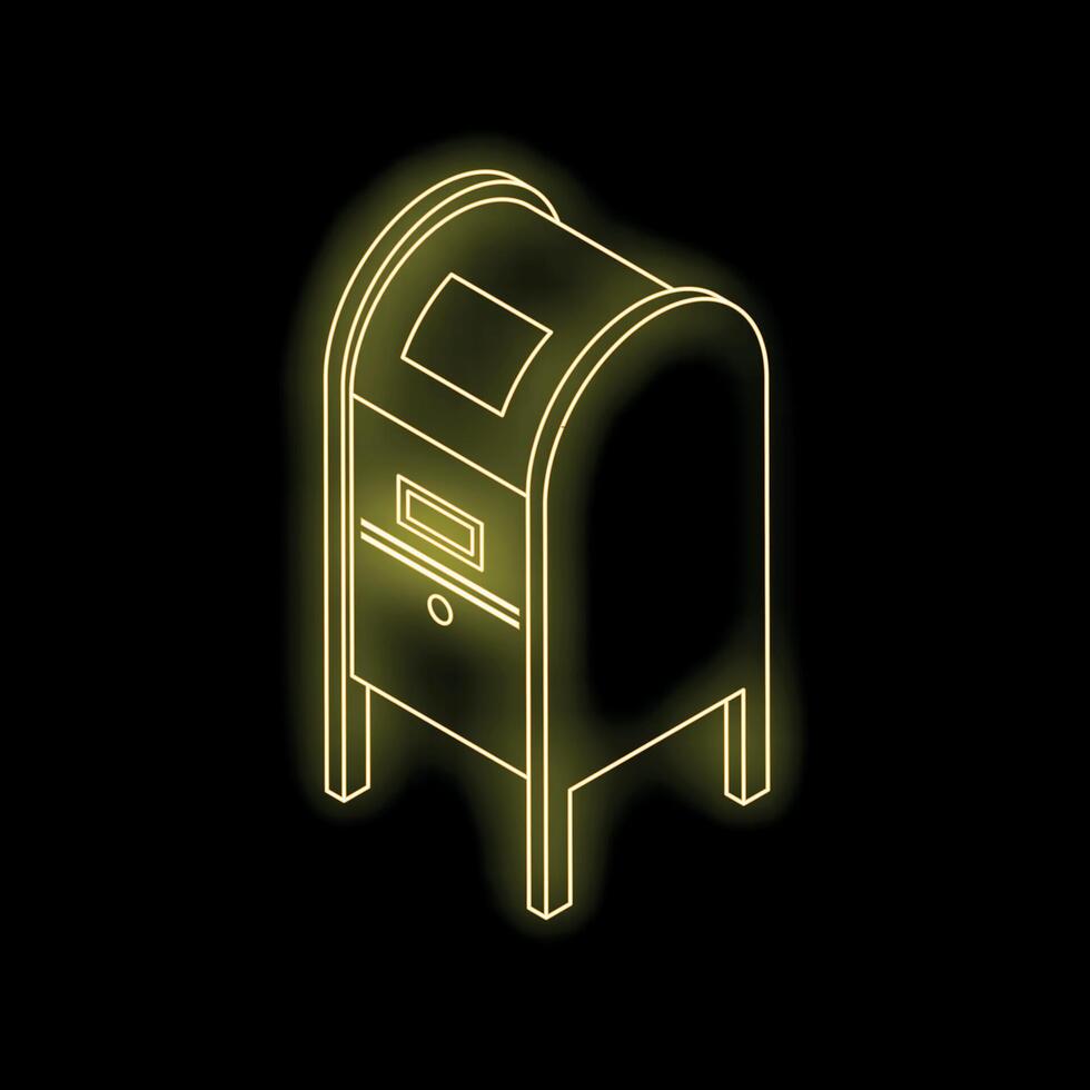 Yellow neon mailbox glowing on black background vector