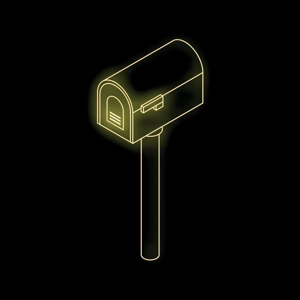 Neon yellow mailbox glowing on black background vector