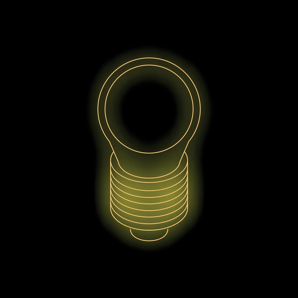 Neon yellow light bulb glowing on dark background vector