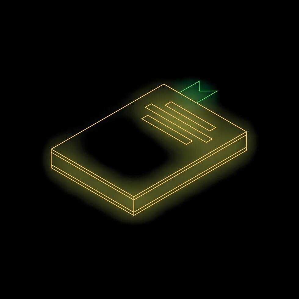 Neon notebook bookmarking important information glowing on black background vector