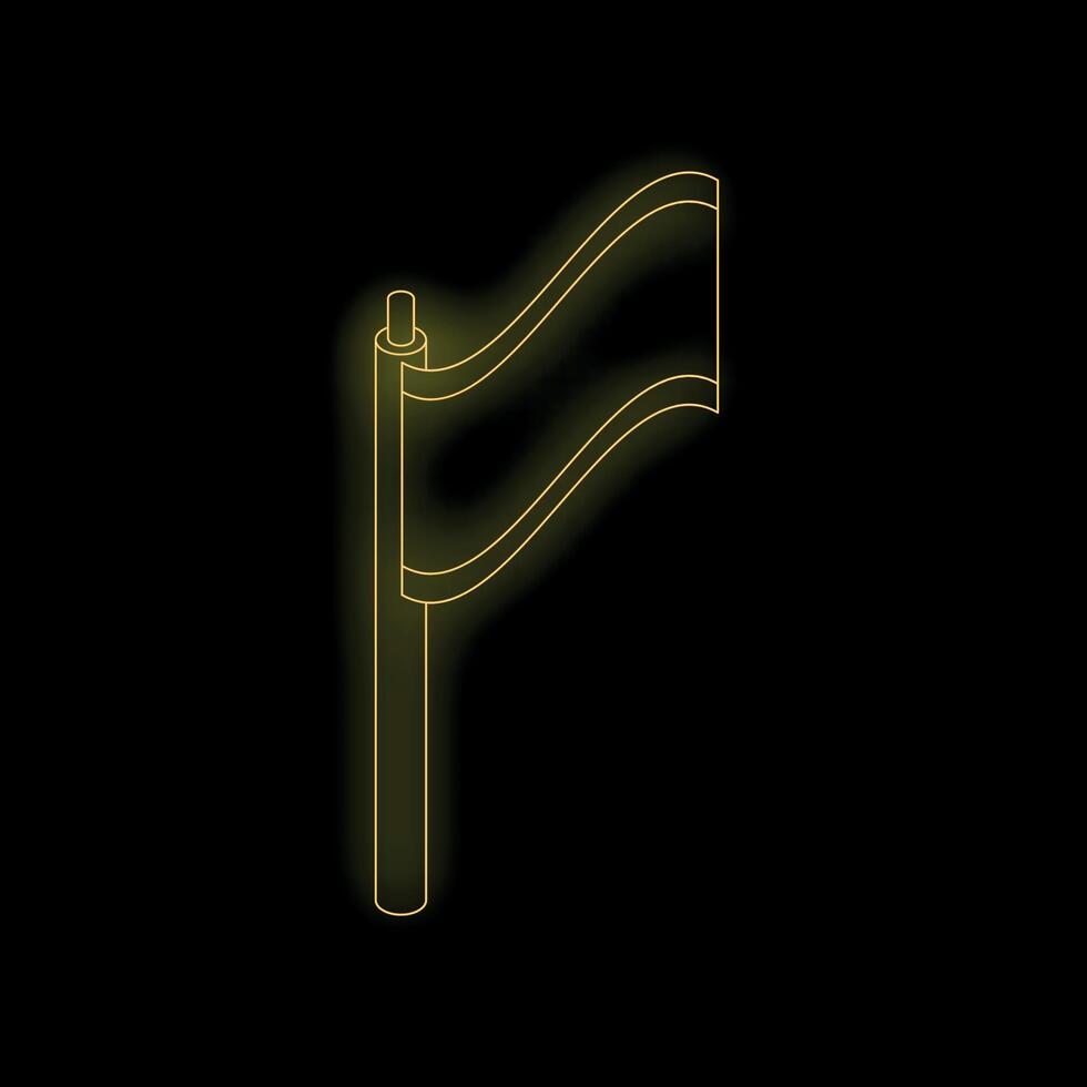 Neon yellow flag waving on flagpole isometric right view vector