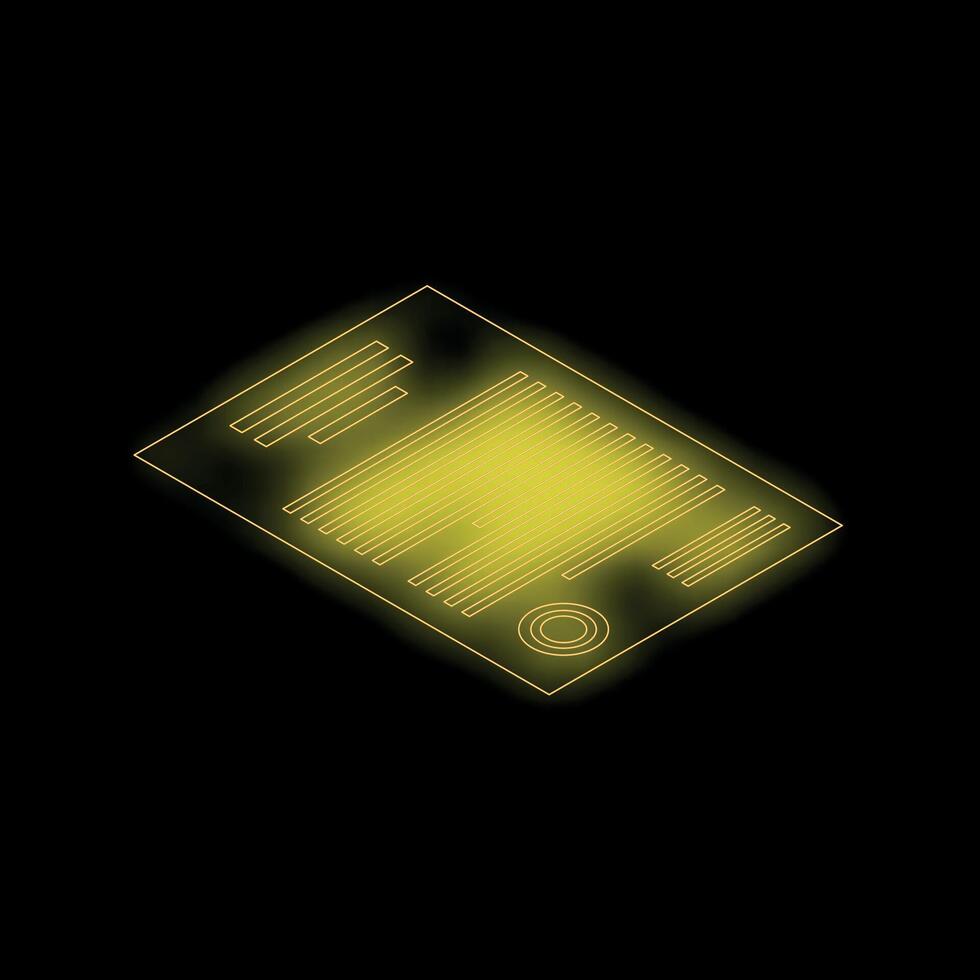 Glowing neon yellow certificate icon illustrating achievement vector