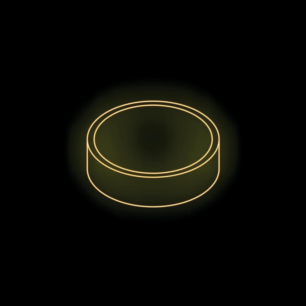 Neon yellow hockey puck glowing on dark background vector
