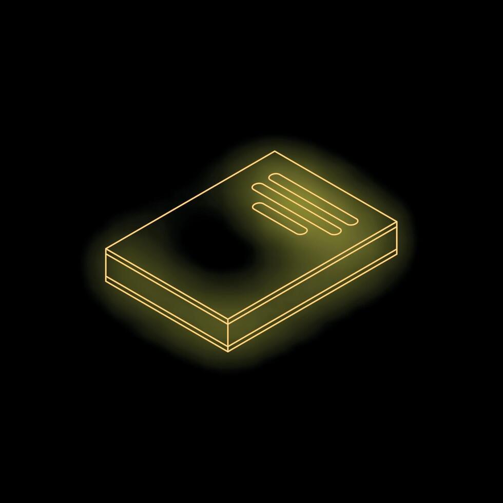 Neon yellow notebook glowing on black background vector
