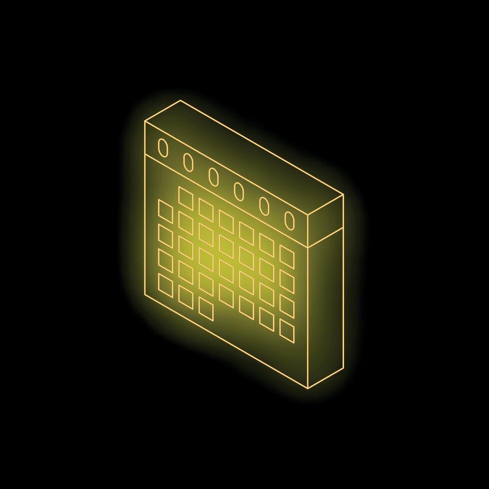 Neon yellow calendar icon showing concept of scheduling on black background vector