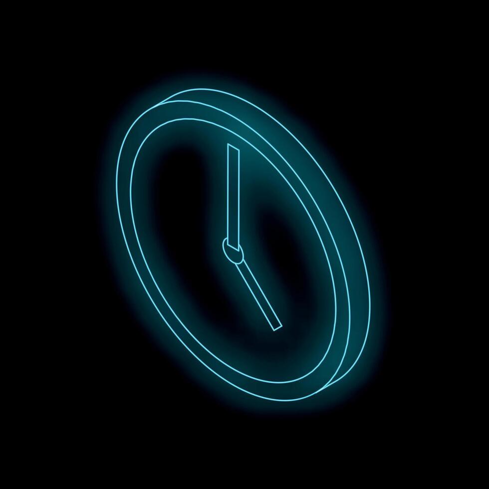 Neon blue clock showing seven o'clock on black background vector