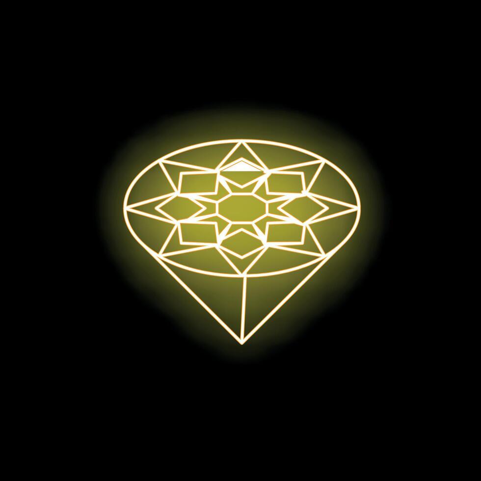 Neon yellow diamond shining on black background vector
