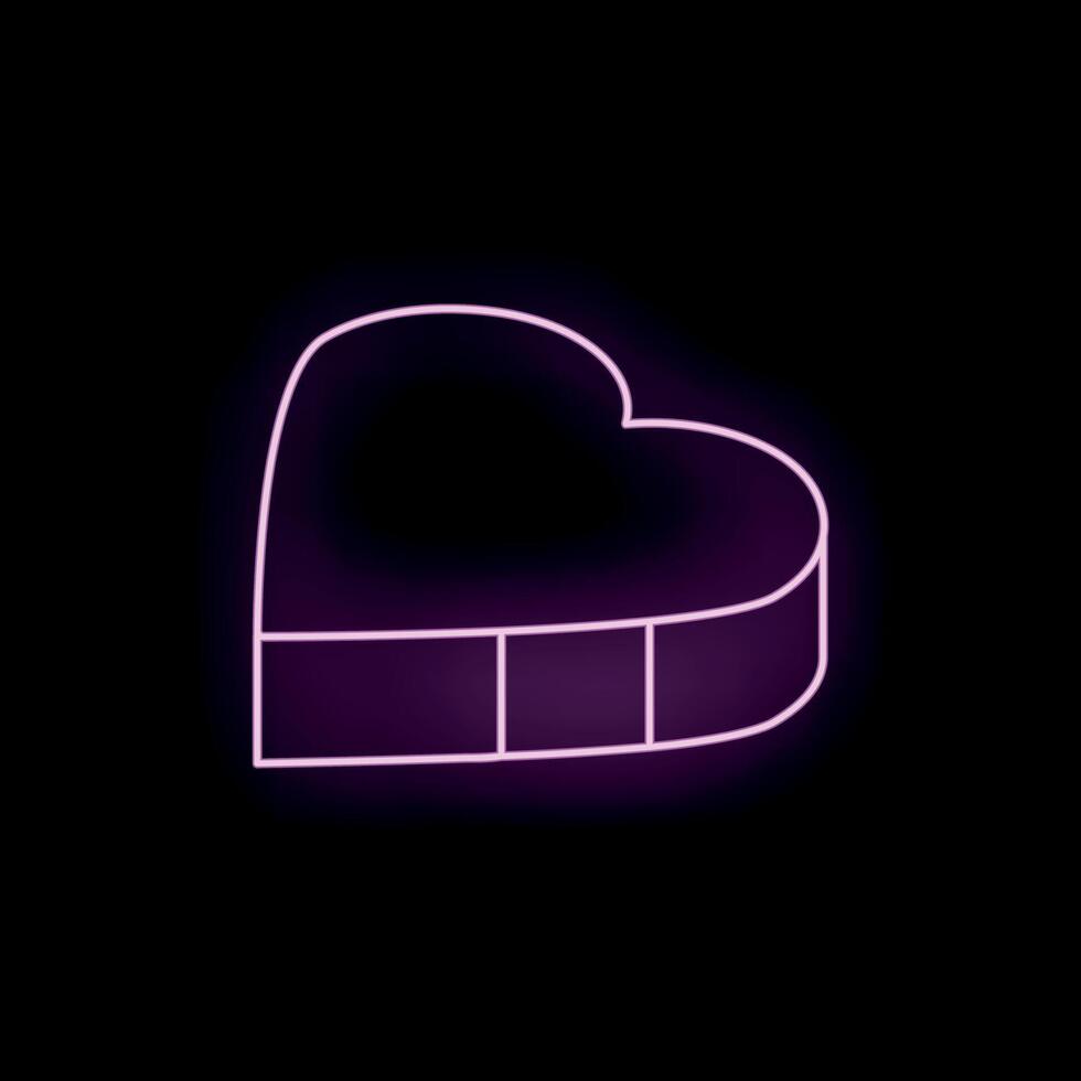 Neon heart shaped candy box glowing on a black background vector