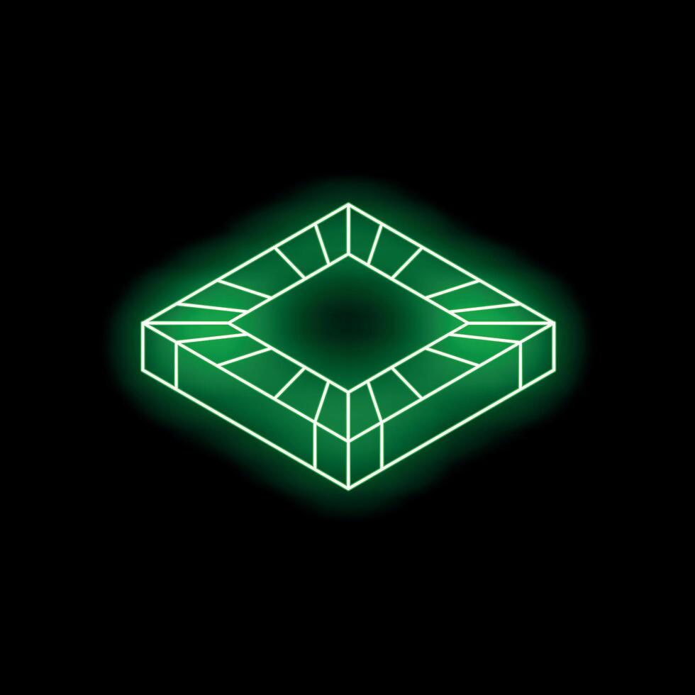 Neon green square with empty space is glowing in dark space vector